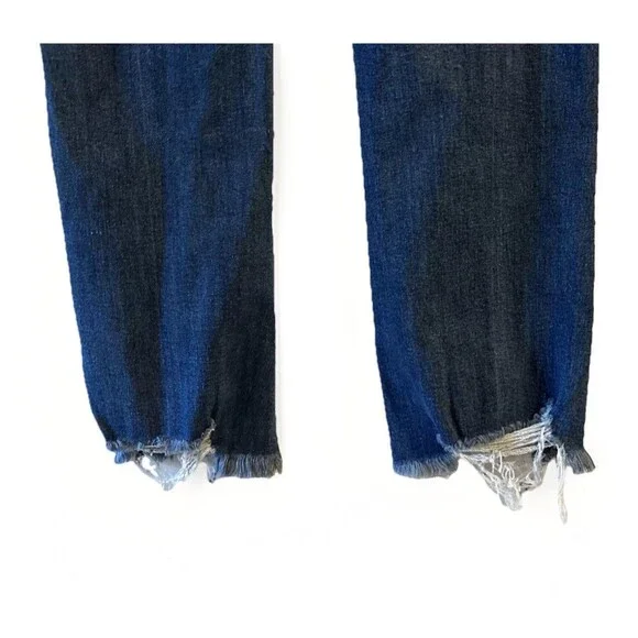 Risen High-Rise Straight Jeans Blue Denim Raw Hem Frayed Distressed Size 29/9 - Picture 7 of 8